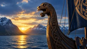 Carved wooden longship prow